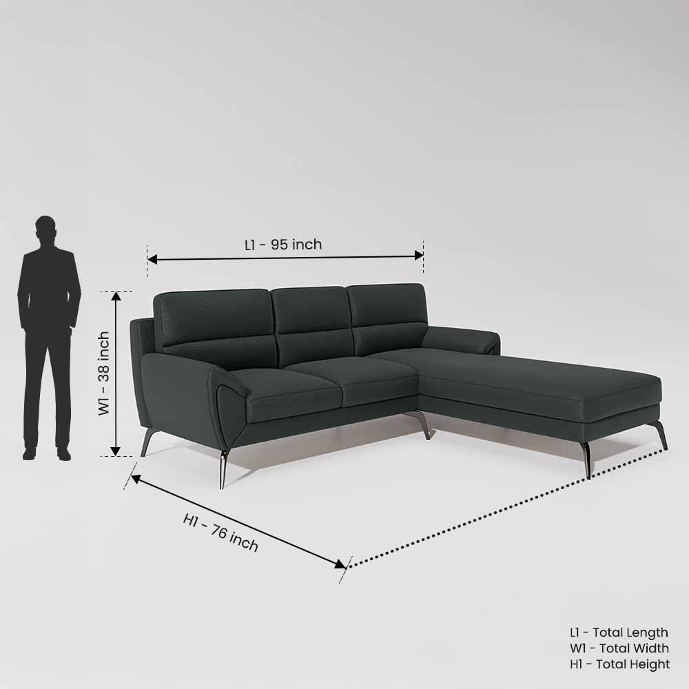Octave 2 Seater Sofa with RH Lounger Suede Fabric  - Steel Grey