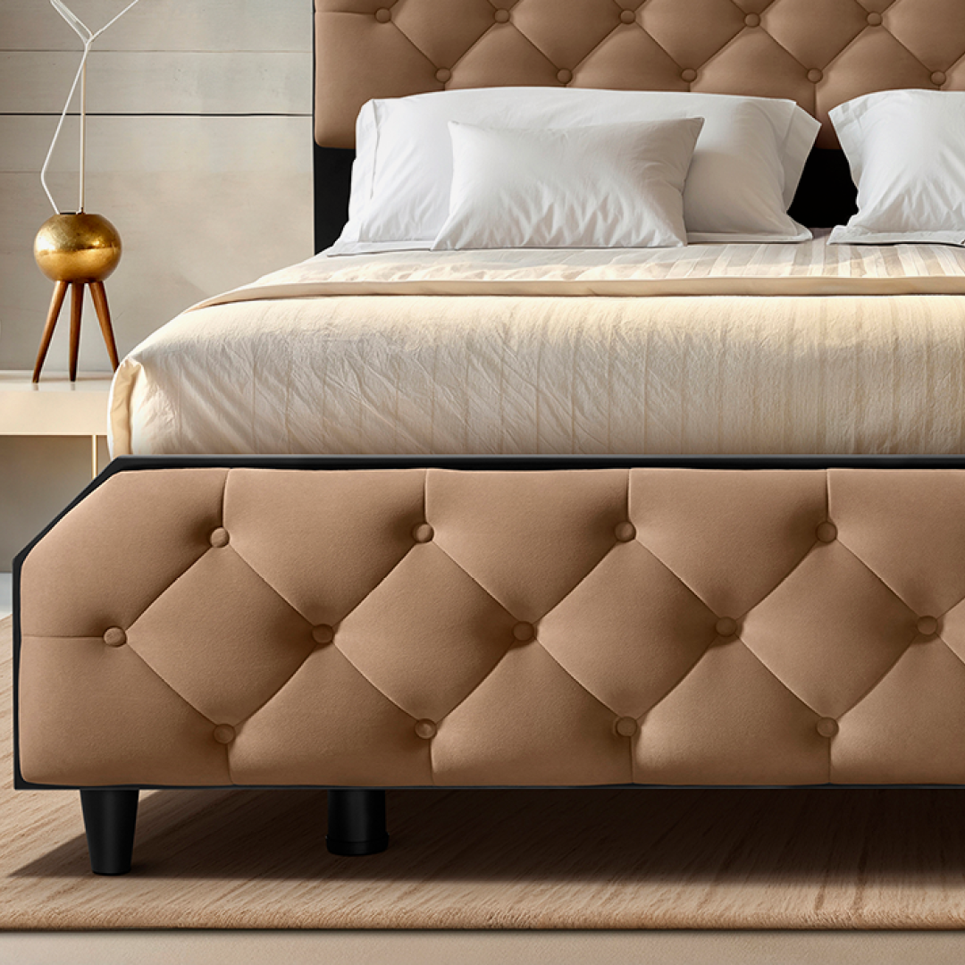 Wave Plus Adjustable Bed Serene Upholstered Bed (Brown)+ Wave Kinect Reva Mattress 8"(20.3cm)