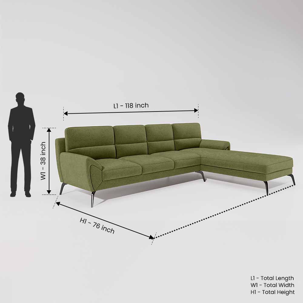 Octave 3 Seater with Lounger Water & Stain Repellent Fabric - Sage Green