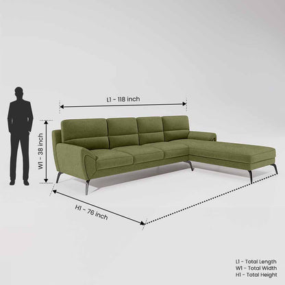 Octave 3 Seater with Lounger Water & Stain Repellent Fabric - Sage Green