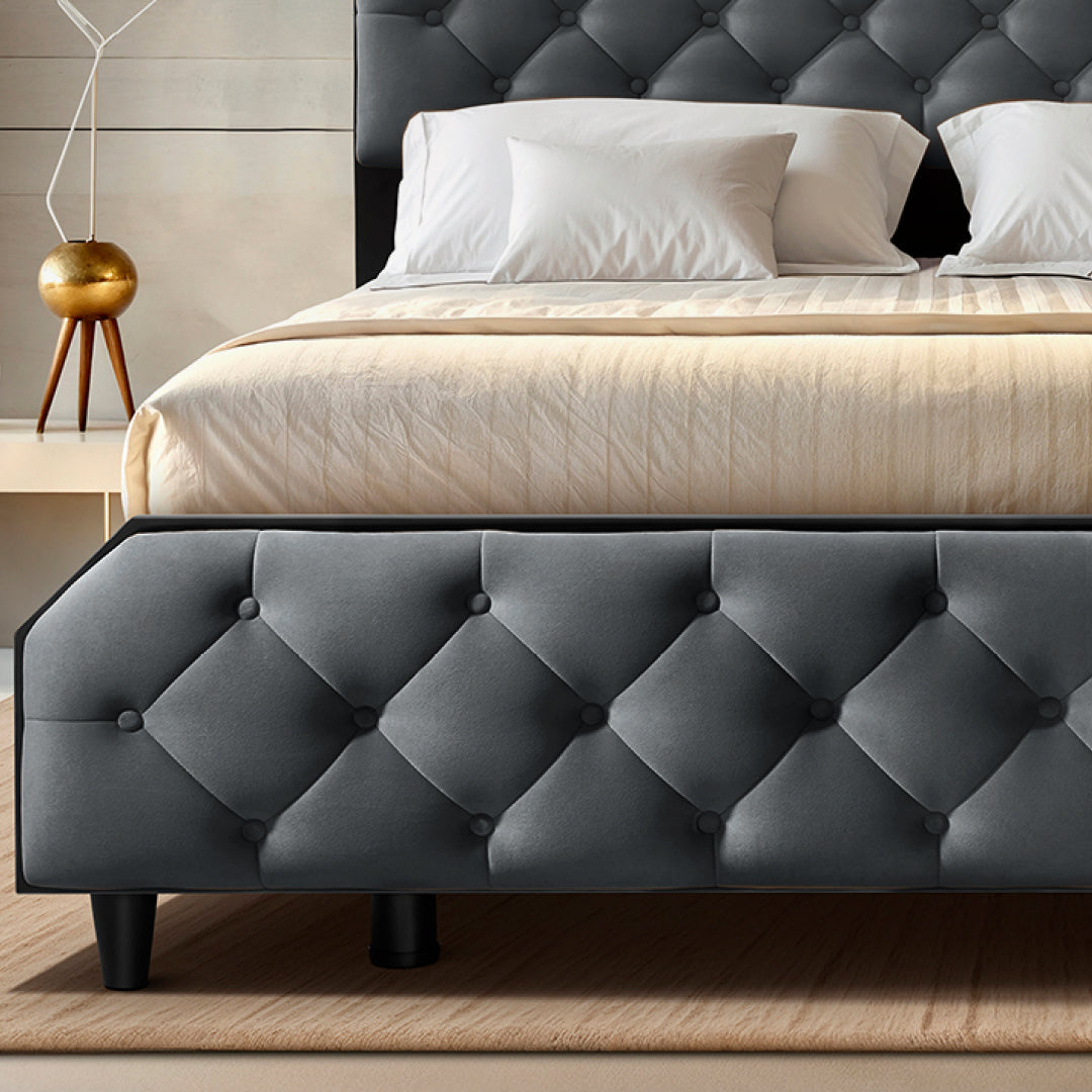 Wave Plus Adjustable Bed with Serene Upholstered Bed and Quboid 8" - Grey