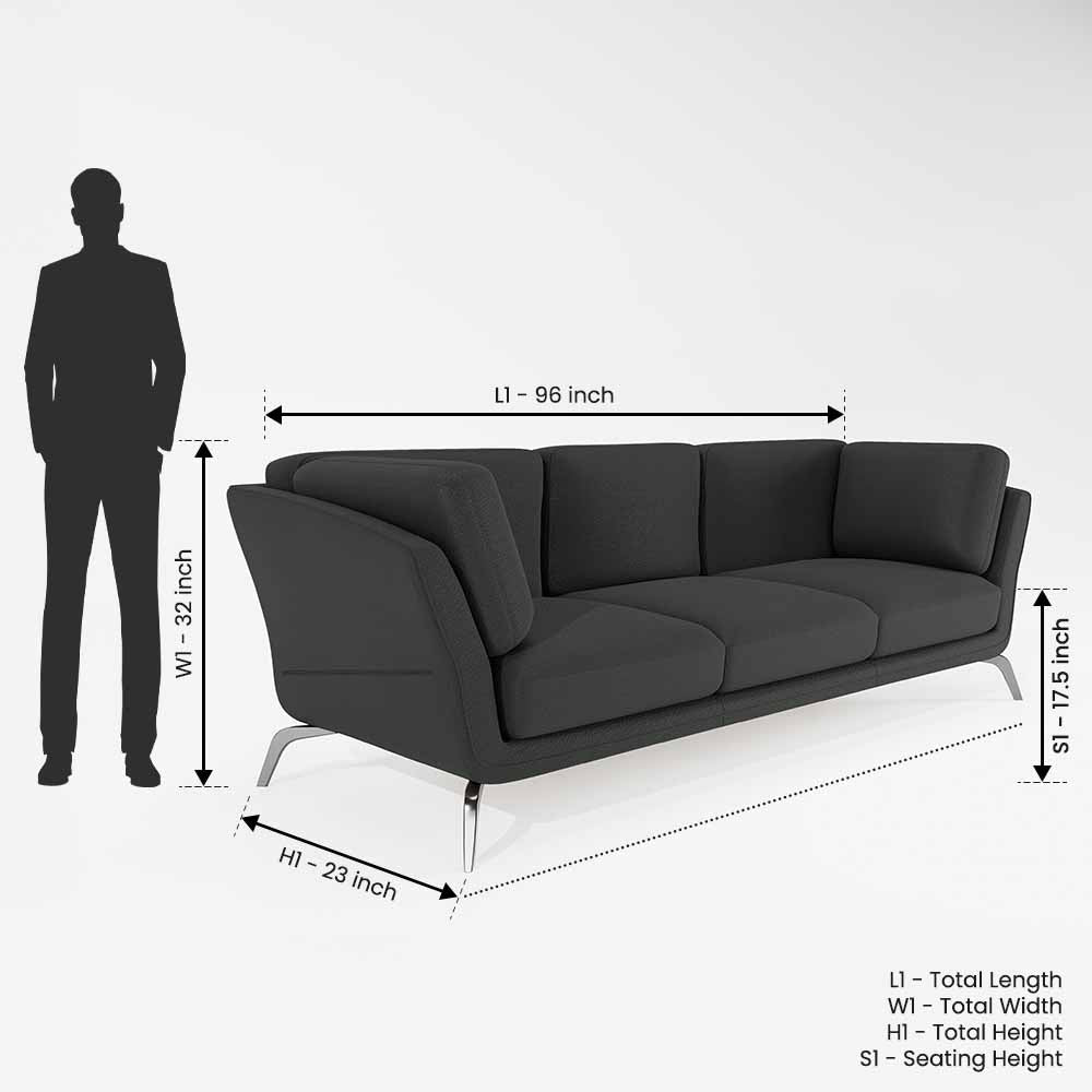 Symphony 3 Seater Suede fabric - Steel grey