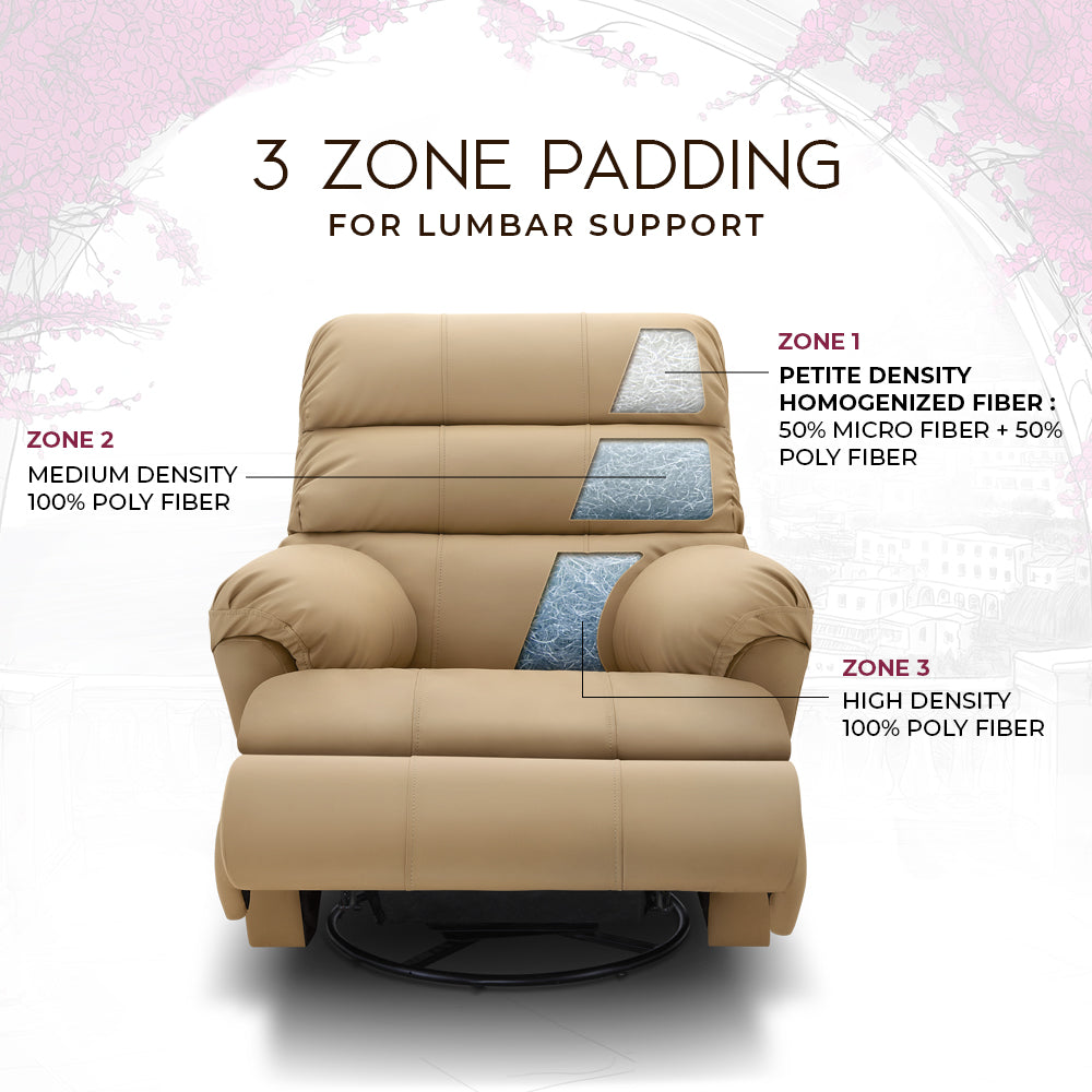 Avalon Posture pro Rocking & Rotating Single Seater Premium Leatherette Recliner, Beige, Motorized