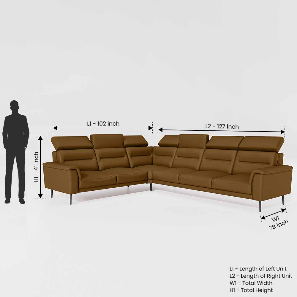 Crescendo 2 Seater + Corner + 3 Seater Leatherette Fabric - Tobacco Brown
