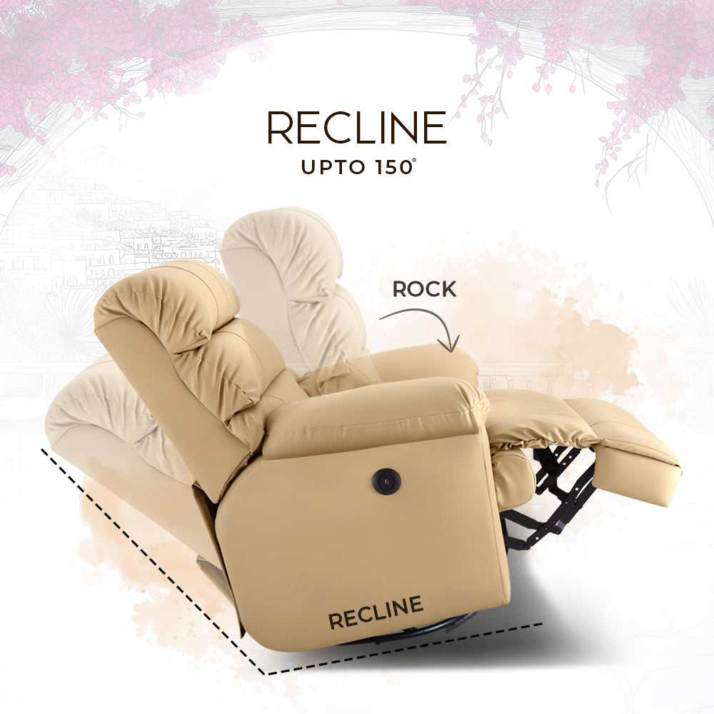 Avalon Posture pro Rocking & Rotating Single Seater Premium Leatherette Recliner, Beige, Motorized