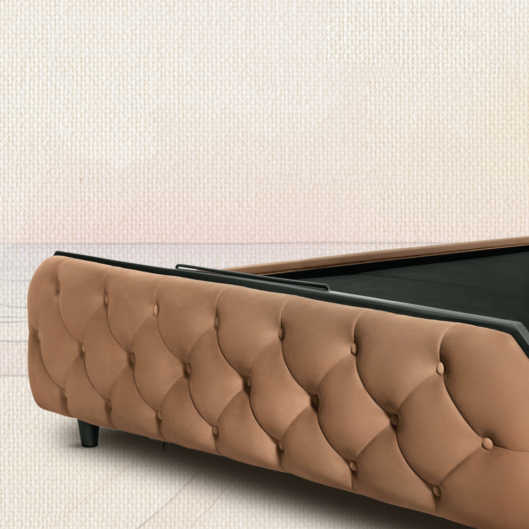Wave Plus Adjustable Bed Serene Upholstered Bed (Brown)+ Wave Kinect Reva Mattress 8"(20.3cm)