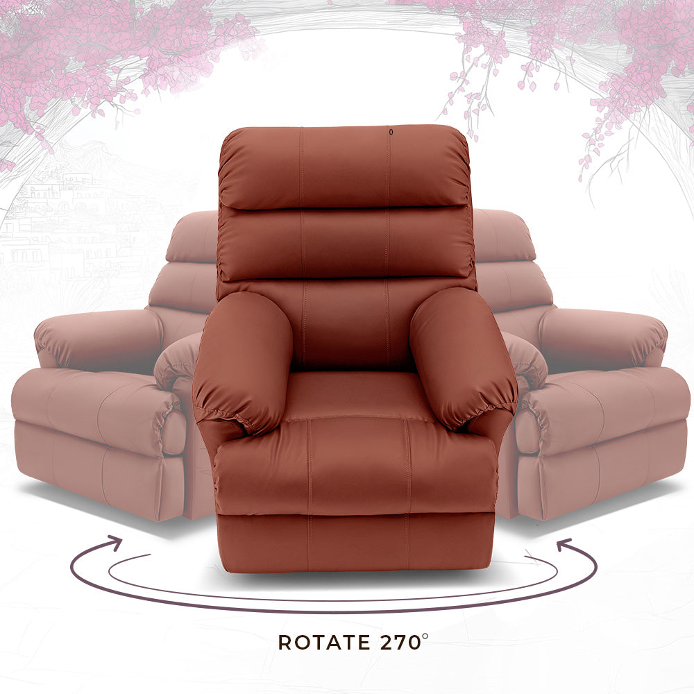 Avalon Posture pro Rocking & Rotating Single Seater Premium Leatherette Recliner, Tan, Motorized