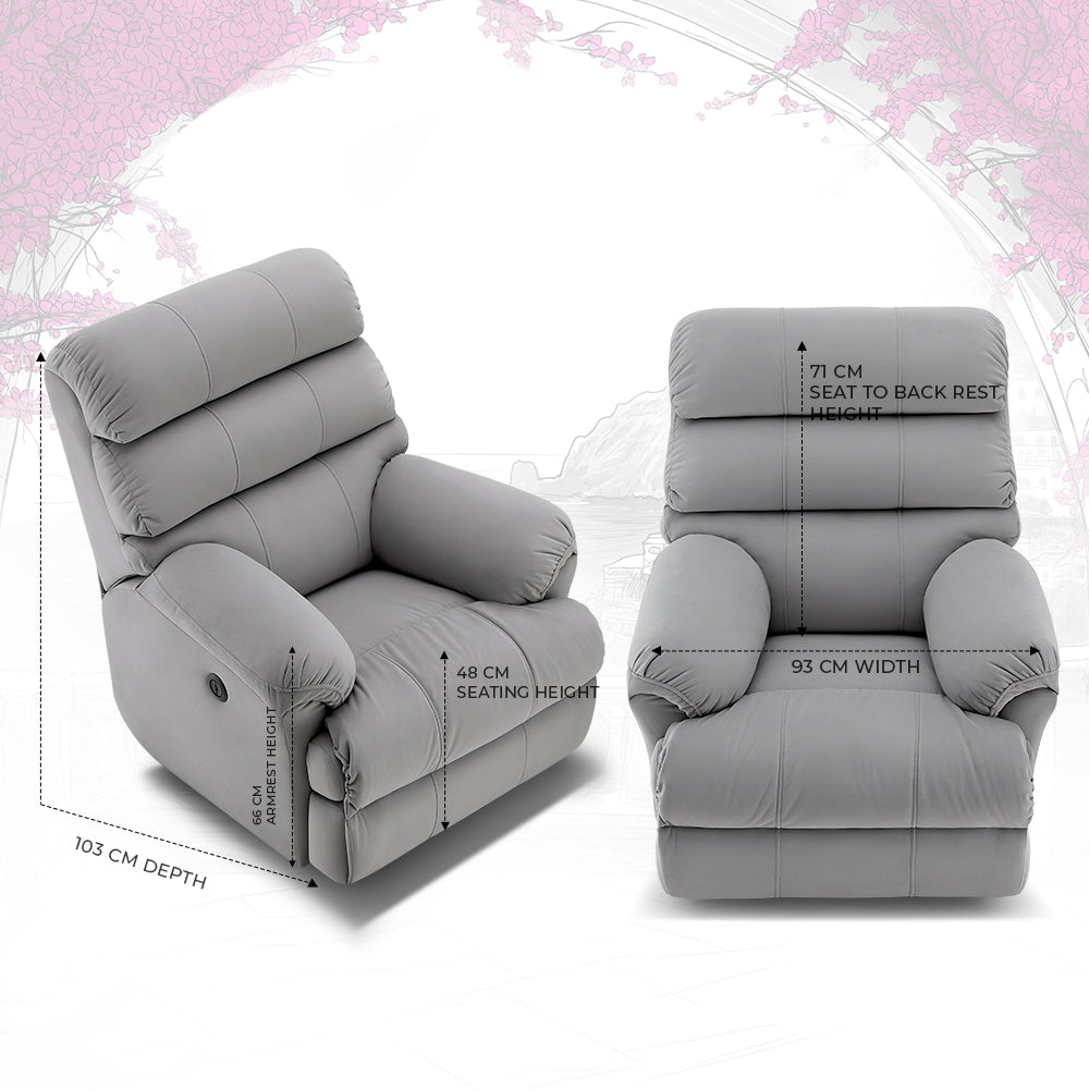 Avalon Posture Pro Rocking Rotating Single Seater Fabric Recliner, Grey, Motorized