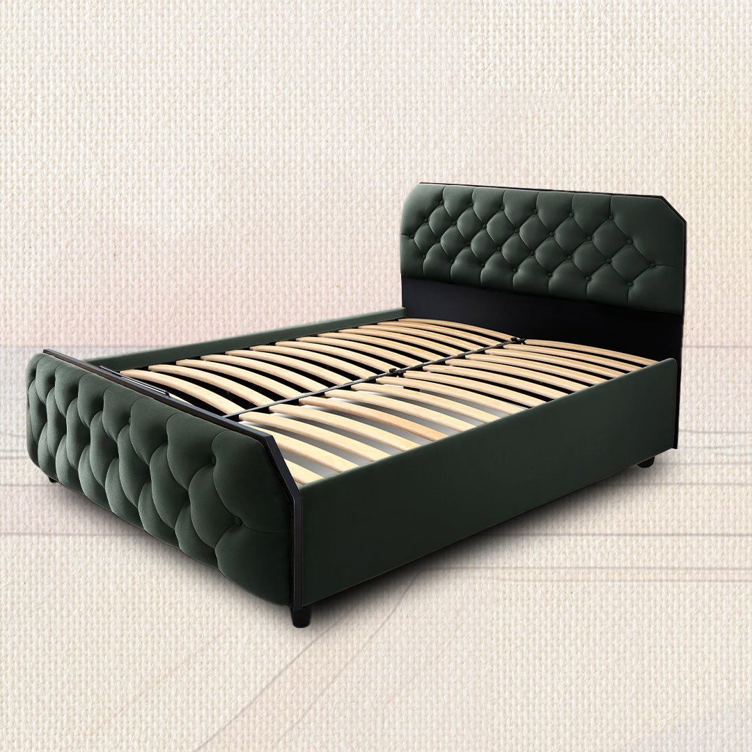 Wave Plus Adjustable Bed Serene Upholstered Bed (Green)+ Wave Kinect Strength Mattress 8"(20.3cm)