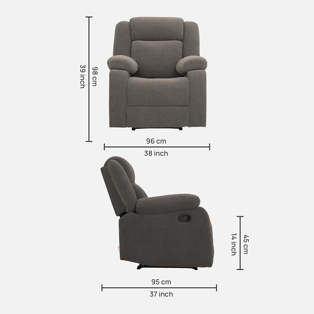 Avalon  Fabric Recliner |  1 seater | Grey |  Duroflex Furniture