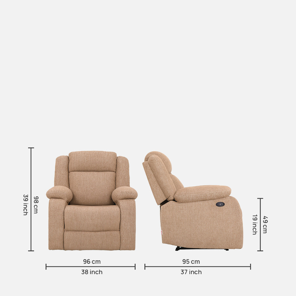 Avalon Motorized Electric Powered  Fabric Recliner |  1 seater | Brown |  Duroflex Furniture