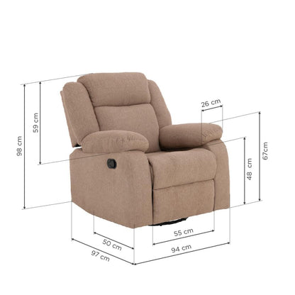 Avalon - Rocking & Rotating Fabric Recliner |  1 seater | Plaster Brown |  Duroflex Furniture