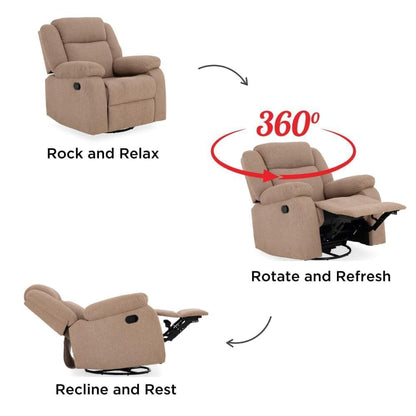 Avalon - Rocking & Rotating Fabric Recliner |  1 seater | Plaster Brown |  Duroflex Furniture