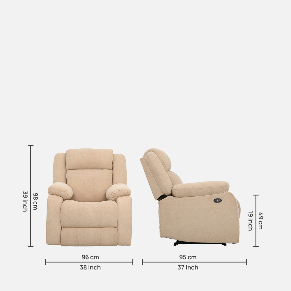 Avalon Motorized Electric Powered  Fabric Recliner |  1 seater | Beige |  Duroflex Furniture