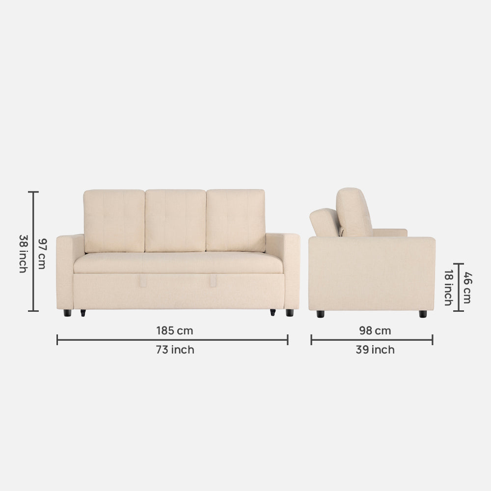 Ease Fabric Sofa cum Bed | 3 seater | Iconic Beige |  Duroflex Furniture