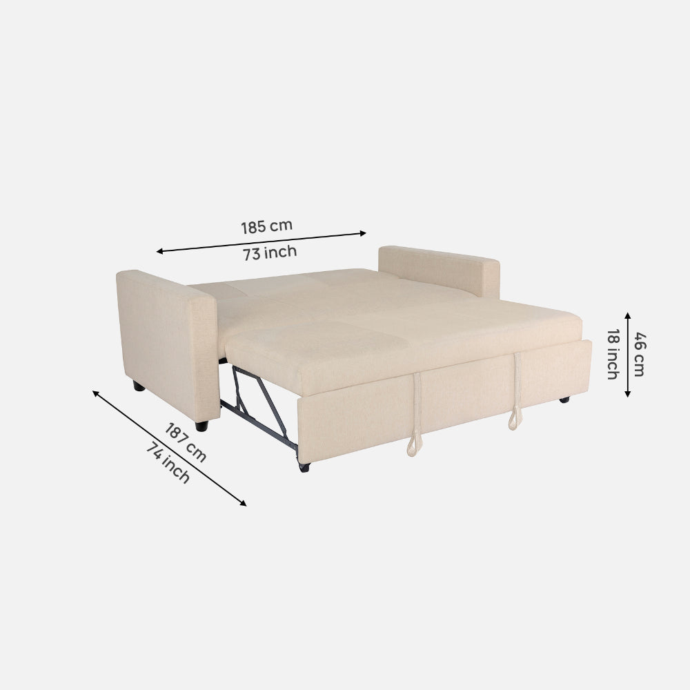 Ease Fabric Sofa cum Bed | 3 seater | Iconic Beige |  Duroflex Furniture
