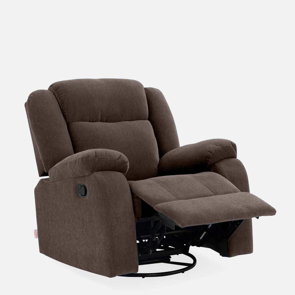 Avalon - Rocking & Rotating Single Seater Fabric Recliner In Dark Brown Colour