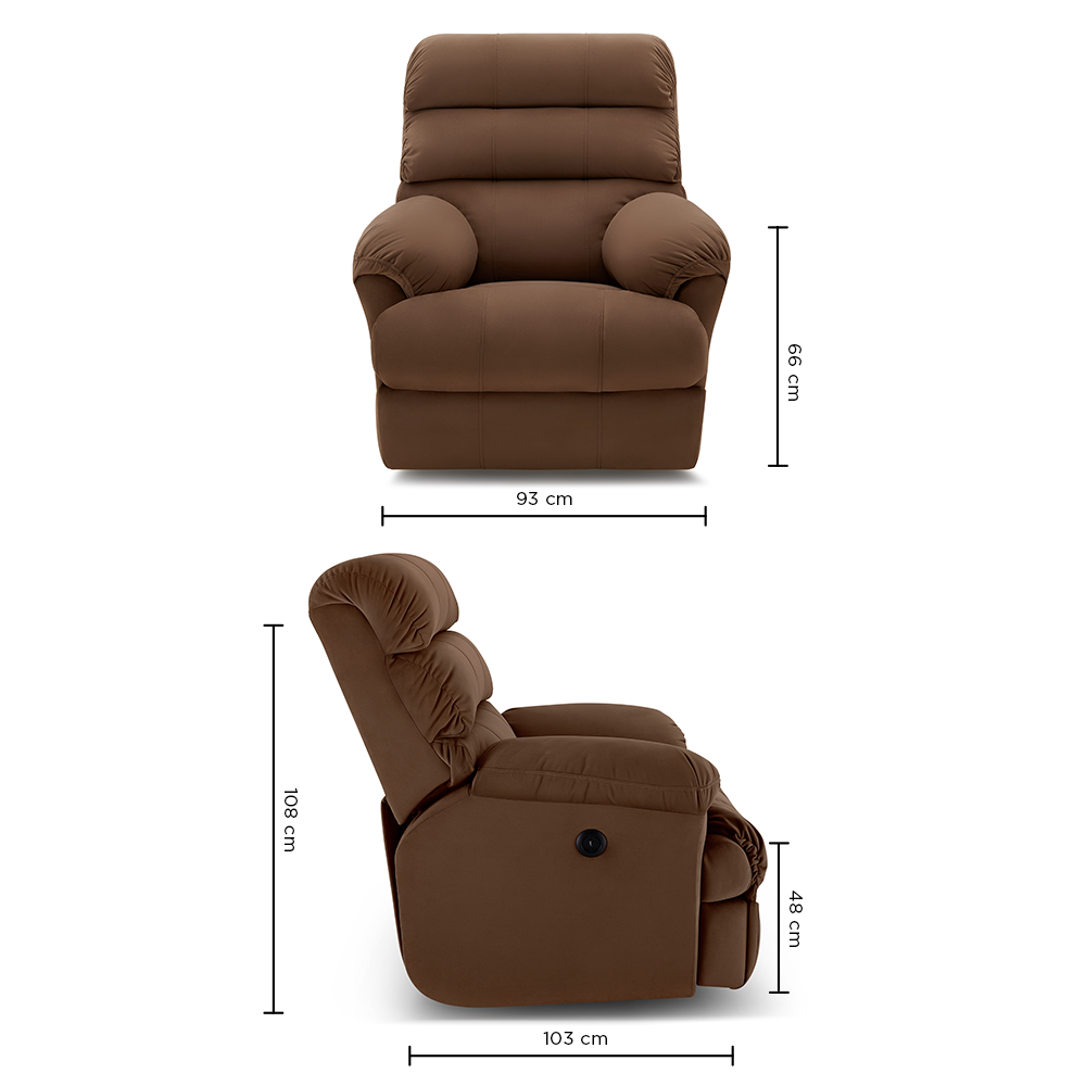 Avalon Posture Pro Rocking & Rotating Single Seater Fabric Recliner, Brown, Motorized