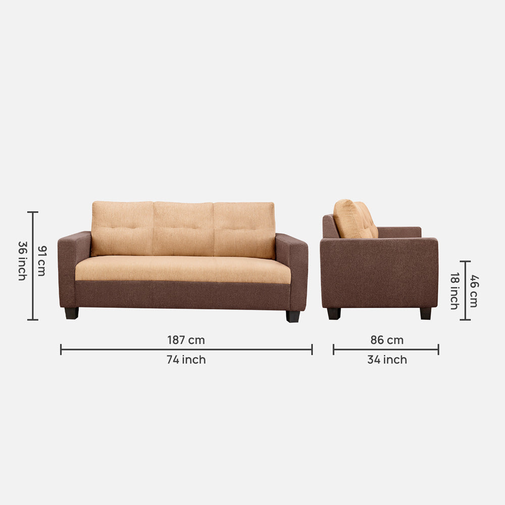Ease Fabric Sofa | 3 seater | Sand Brown |  Duroflex Furniture