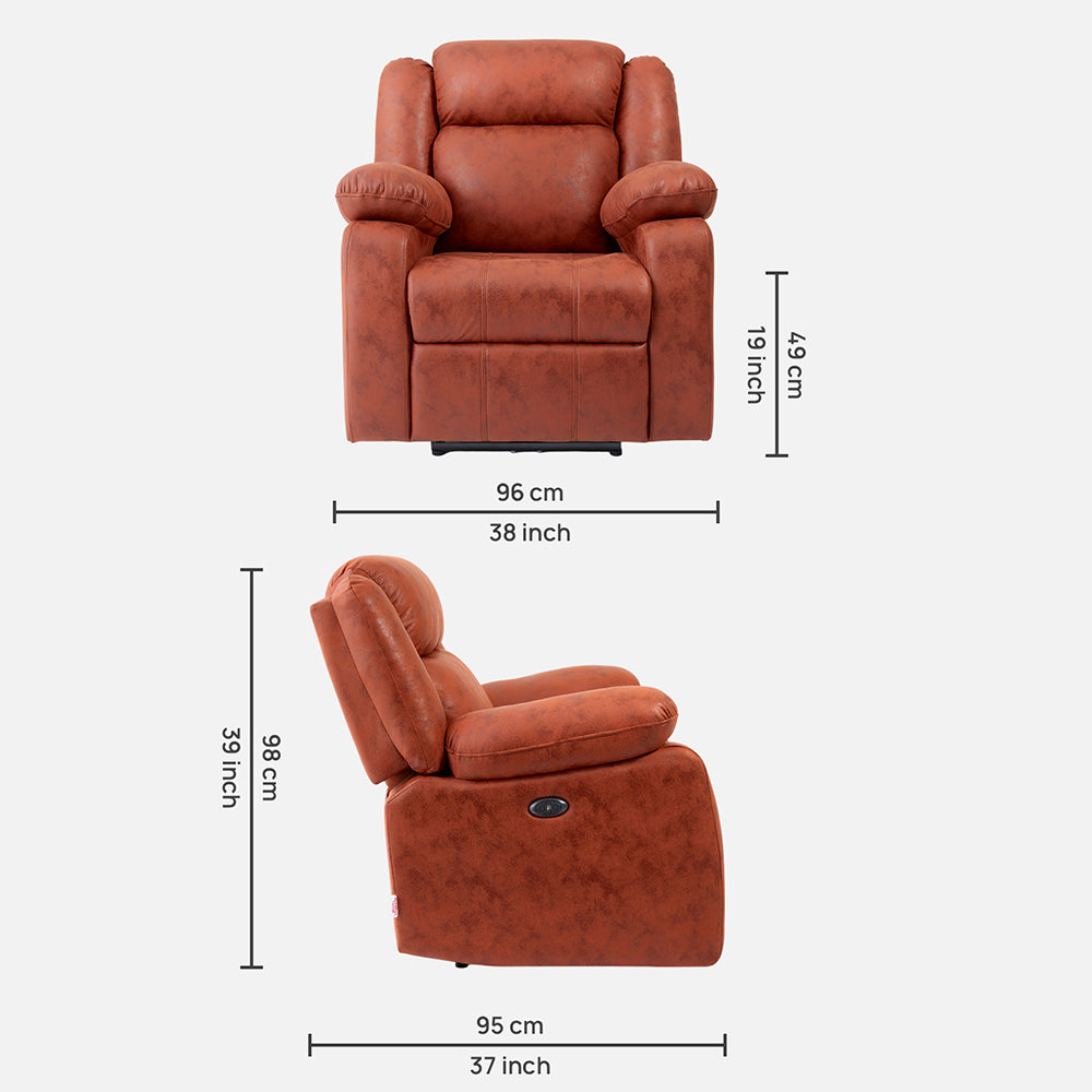 Avalon Motorized Electric Powered  Suede Recliner |  1 seater | Desert Orange |  Duroflex Furniture