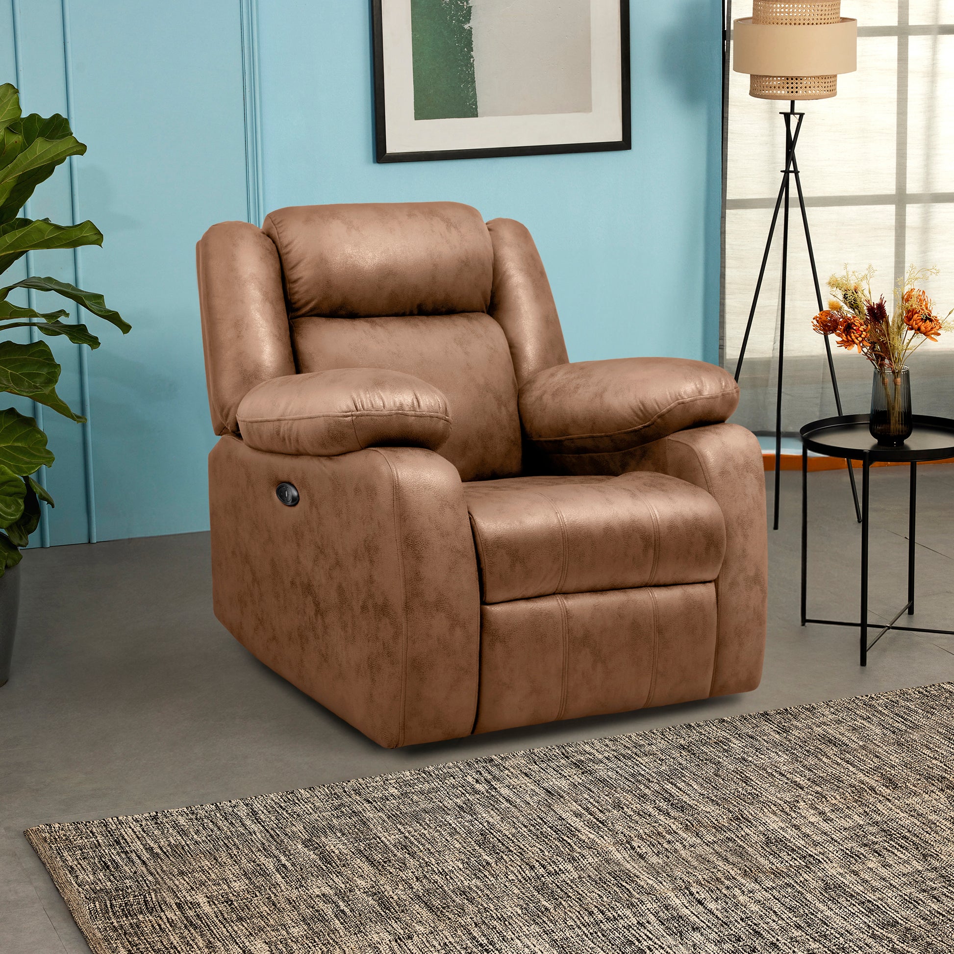 Avalon Motorized Electric Powered  Suede Recliner |  1 seater | Desert Orange |  Duroflex Furniture