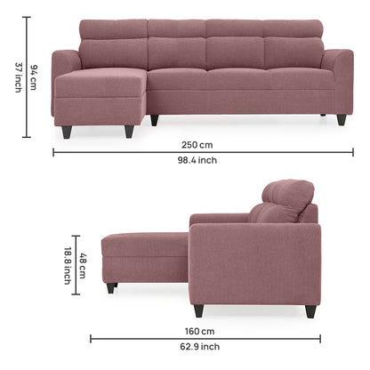 Zivo Plus Sofa Lounger | 3 seater | Dusky Pink |  Duroflex Furniture