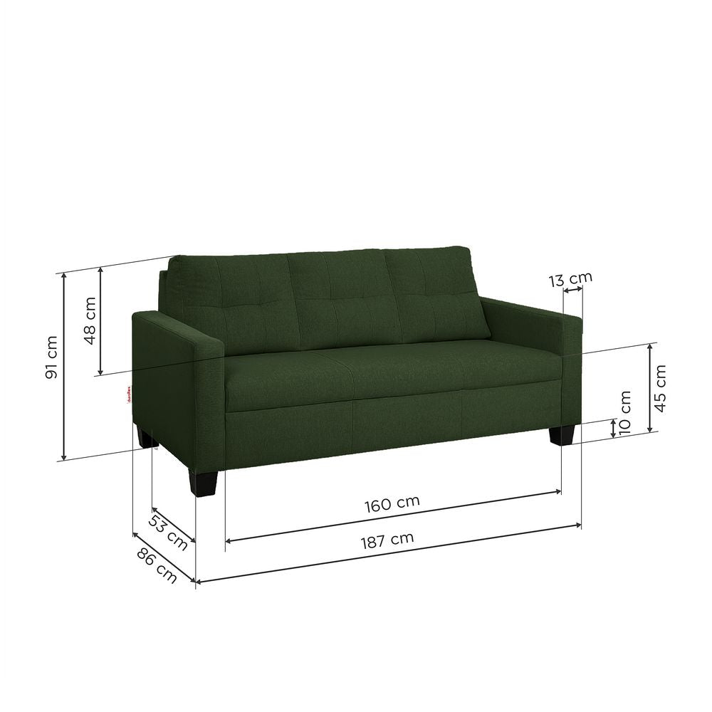 Ease Green Fabric 3 Seater Sofa