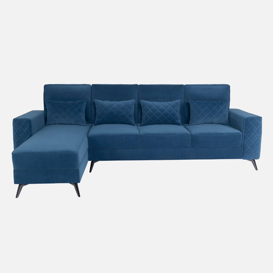 Eden Sapphire Blue Fabric 3 Seater Sofa With Lounger