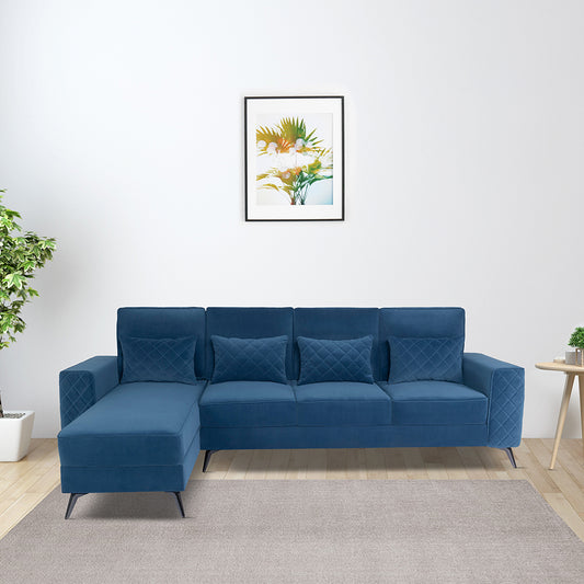 Eden Sapphire Blue Fabric 3 Seater Sofa With Lounger