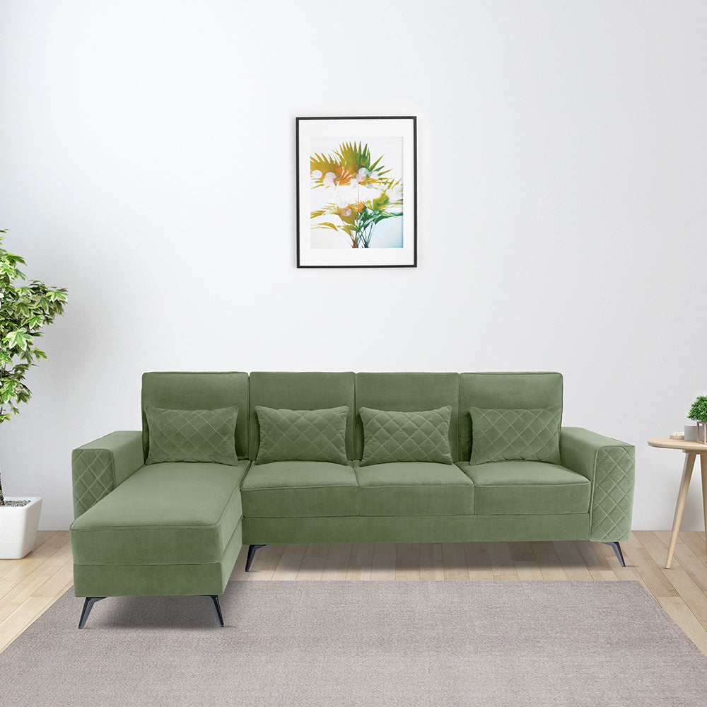 Eden Jade Green Fabric 3 Seater Sofa With Lounger