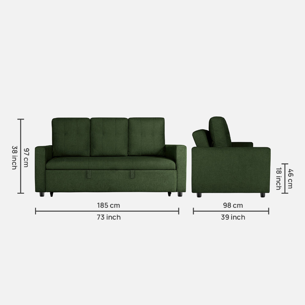 Ease Fabric Sofa cum Bed | 3 seater | Sap Green |  Duroflex Furniture