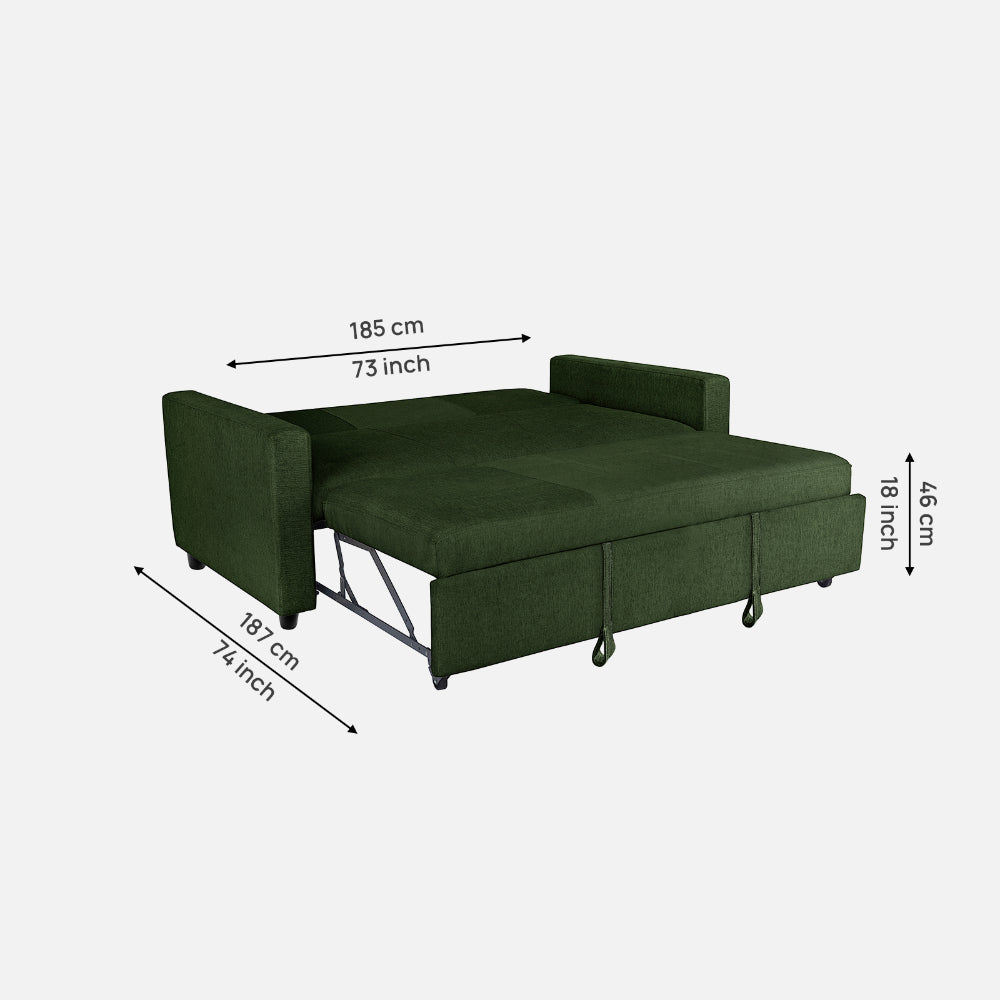 Ease Fabric Sofa cum Bed | 3 seater | Sap Green |  Duroflex Furniture