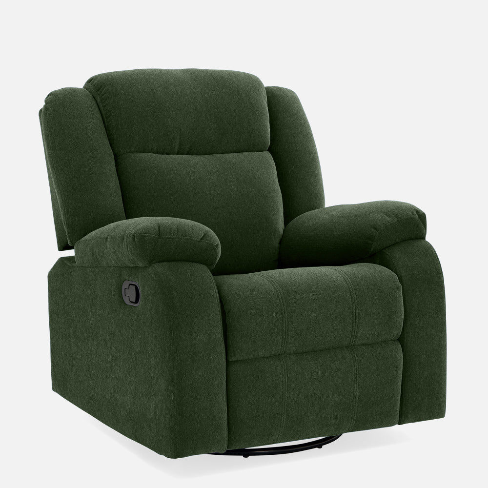 Avalon - Rocking & Rotating Single Seater Fabric Recliner In Green Colour