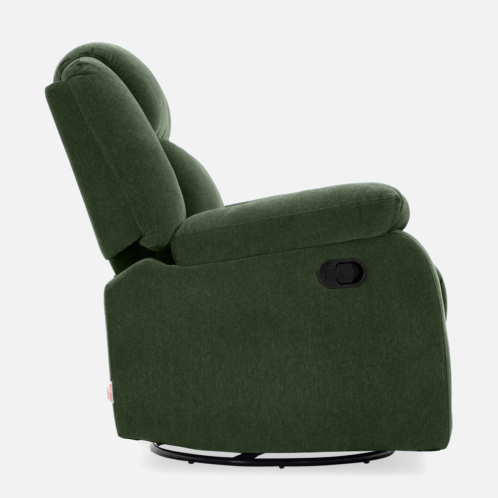 Avalon Rocking Rotating Single Seater Fabric Recliner In Green Colour