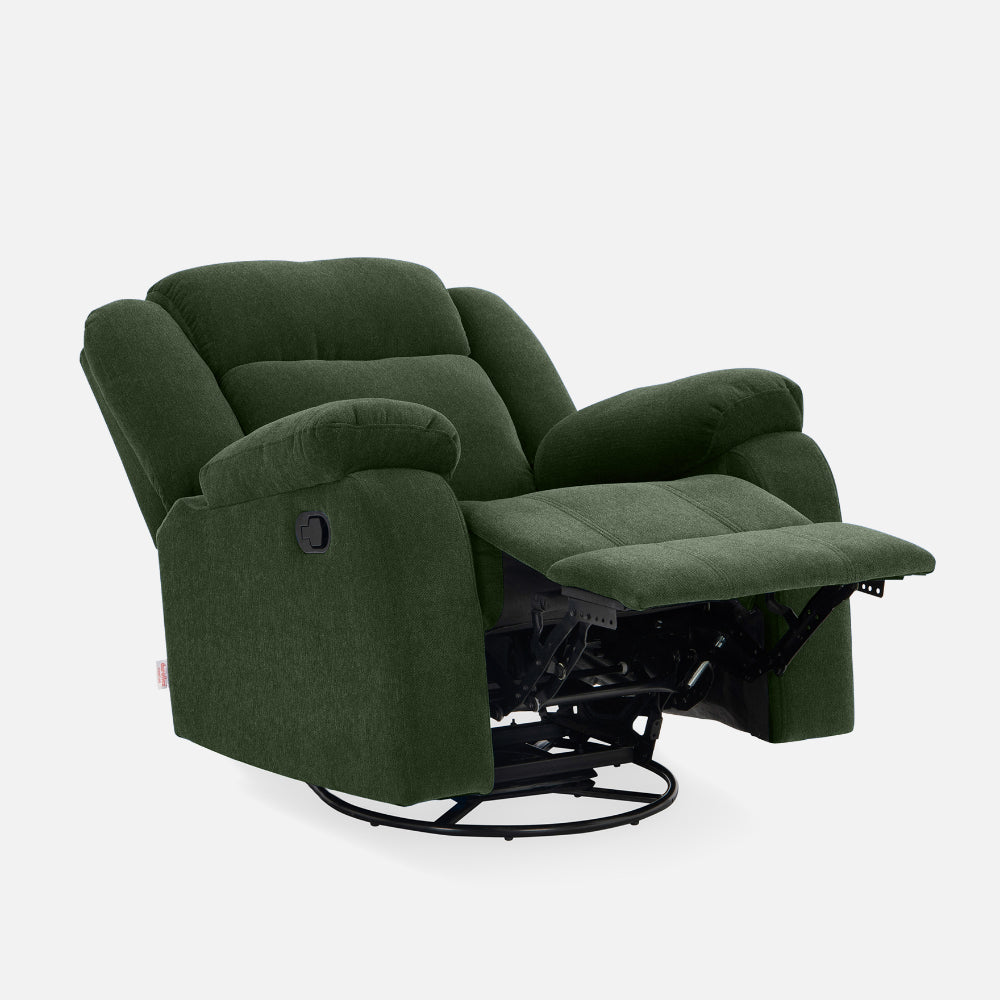 Avalon - Rocking & Rotating Single Seater Fabric Recliner In Green Colour