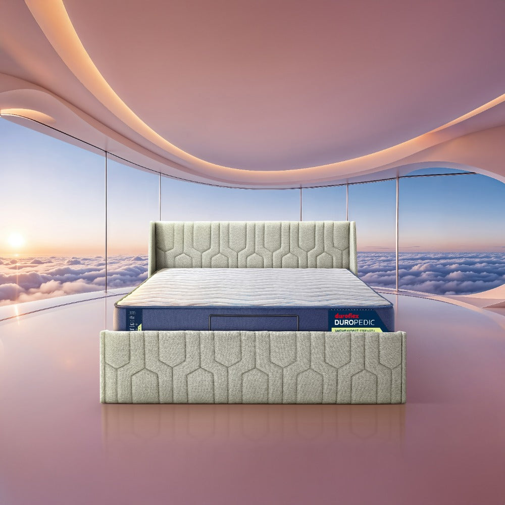 Wave Plus Adjustable Bed Tranquil Upholstered Bed (Beige)+ Wave Kinect Strength Mattress 8"(20.3cm)