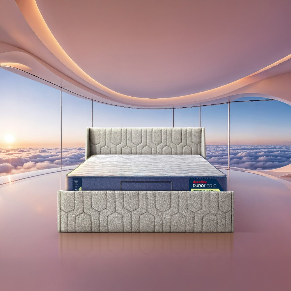 Wave Plus Adjustable Bed Tranquil Upholstered Bed (Grey)+ Wave Kinect Strength Mattress 8"(20.3cm) | Duroflex | Furniture