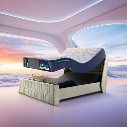Wave Plus Adjustable Bed Tranquil Upholstered Bed (Beige)+ Wave Kinect Strength Mattress 8"(20.3cm)