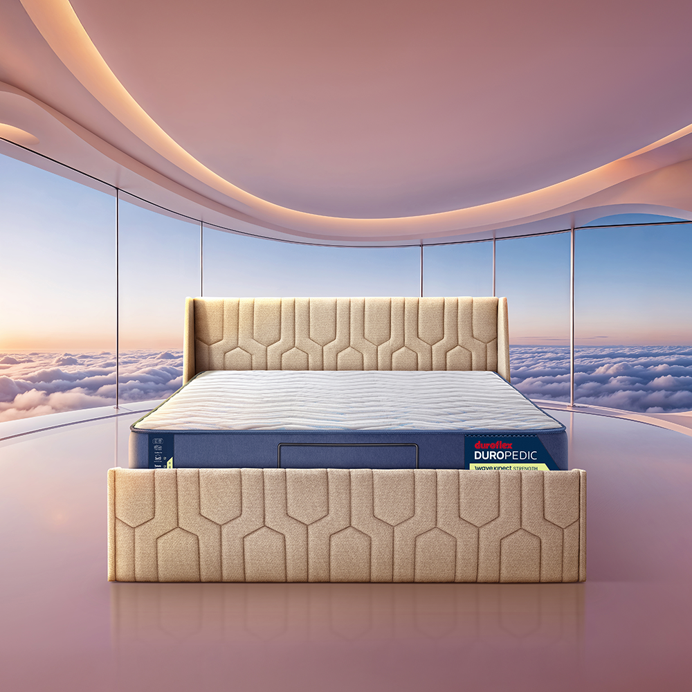 Wave Plus Adjustable Bed Tranquil Upholstered Bed (Brown)+ Wave Kinect Strength Mattress 8"(20.3cm)