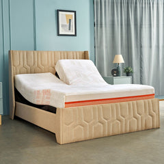 Wave Twin Adjustable Bed with Tranquil Brown ( Walnut Shell ) Upholstered Bed, Mattress, and 2 Fitted Bedsheets