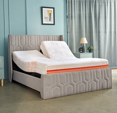 Wave Twin Adjustable Bed with Tranquil Grey (Lime Shell ) Upholstered Bed, Mattress, and 2 Fitted Bedsheets