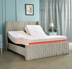 Wave Twin Adjustable Bed with Tranquil Beige ( Sea Shell )Upholstered Bed, Mattress, and 2 Fitted Bedsheets