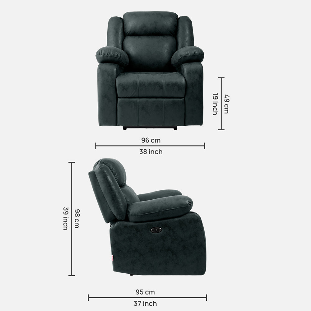Avalon Motorized Electric Powered  Suede Recliner |  1 seater | Midnight Blue |  Duroflex Furniture