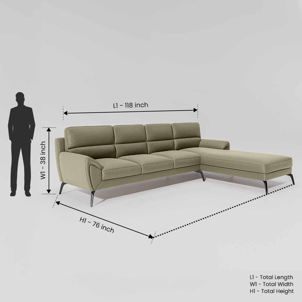 Octave 3 Seater with Lounger Suede Fabric - Almond Milk
