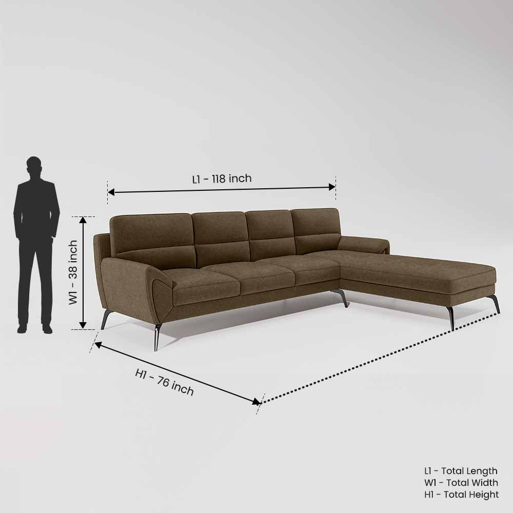 Octave 3 Seater with Lounger Water & Stain Repellent Fabric - Dark Earth
