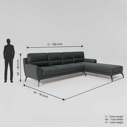 Octave 3 Seater with RH Lounger Suede Fabric - Steel Grey