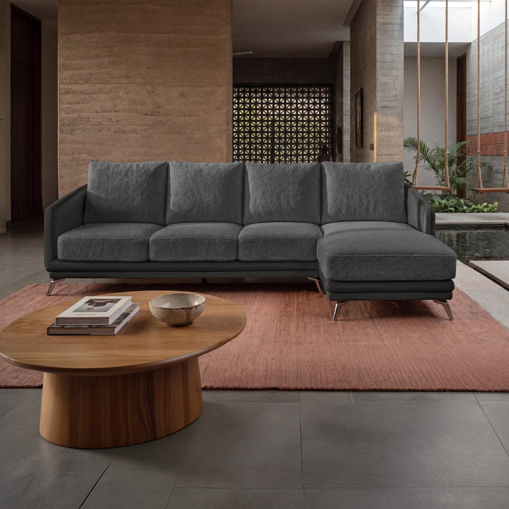 Cove Brushed Nickel Grey Leatherette + Rock Ridge Grey Fabric 3 Seater Sofa + Lounger