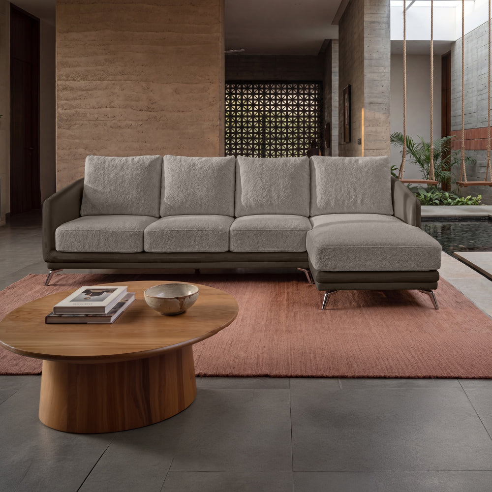 Cove Simply Taupe Leatherette + Oatmeal Off-White Fabric 3 Seater Sofa + Lounger