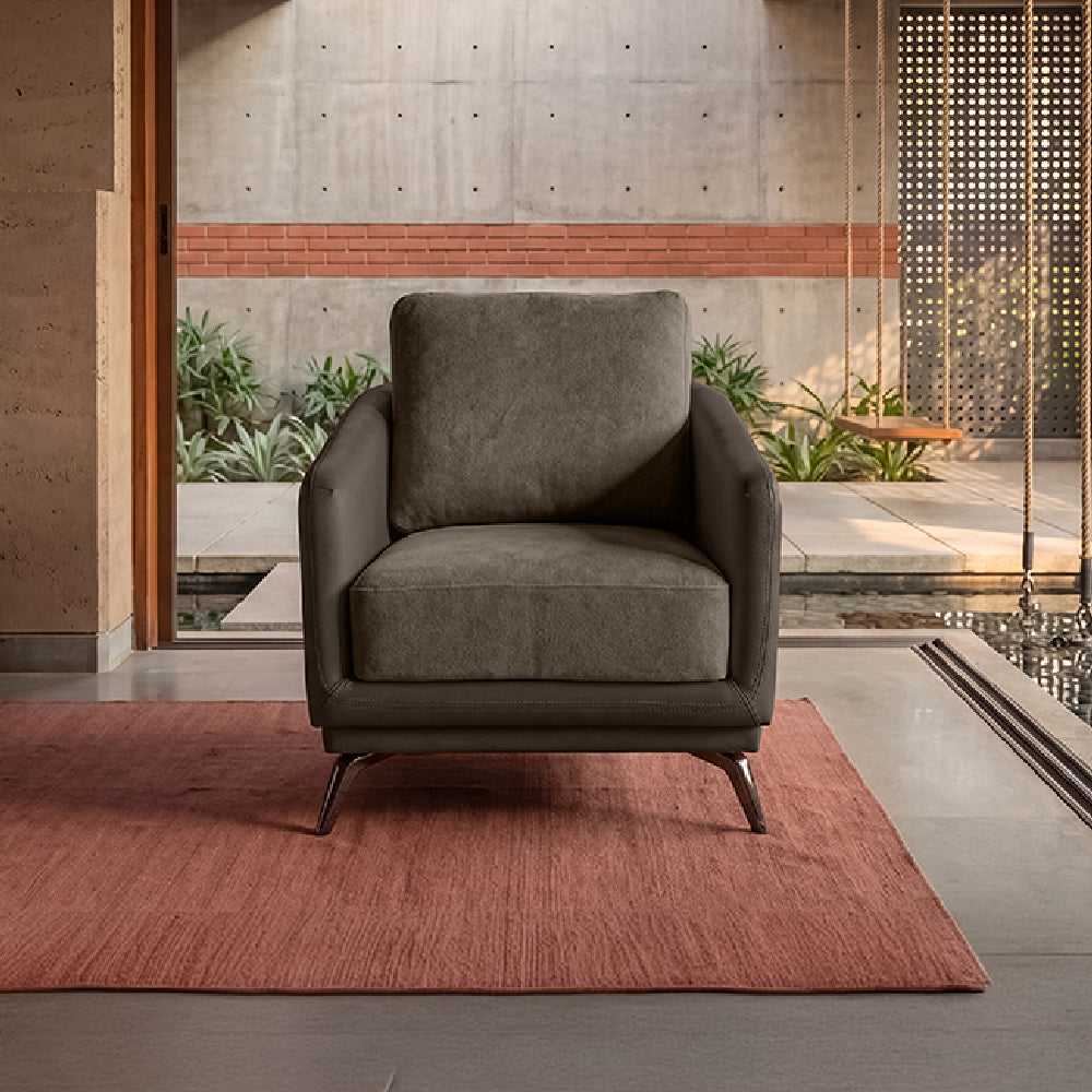 Cove Simply Taupe Leatherette + Feather Brown Fabric 1 Seater Sofa