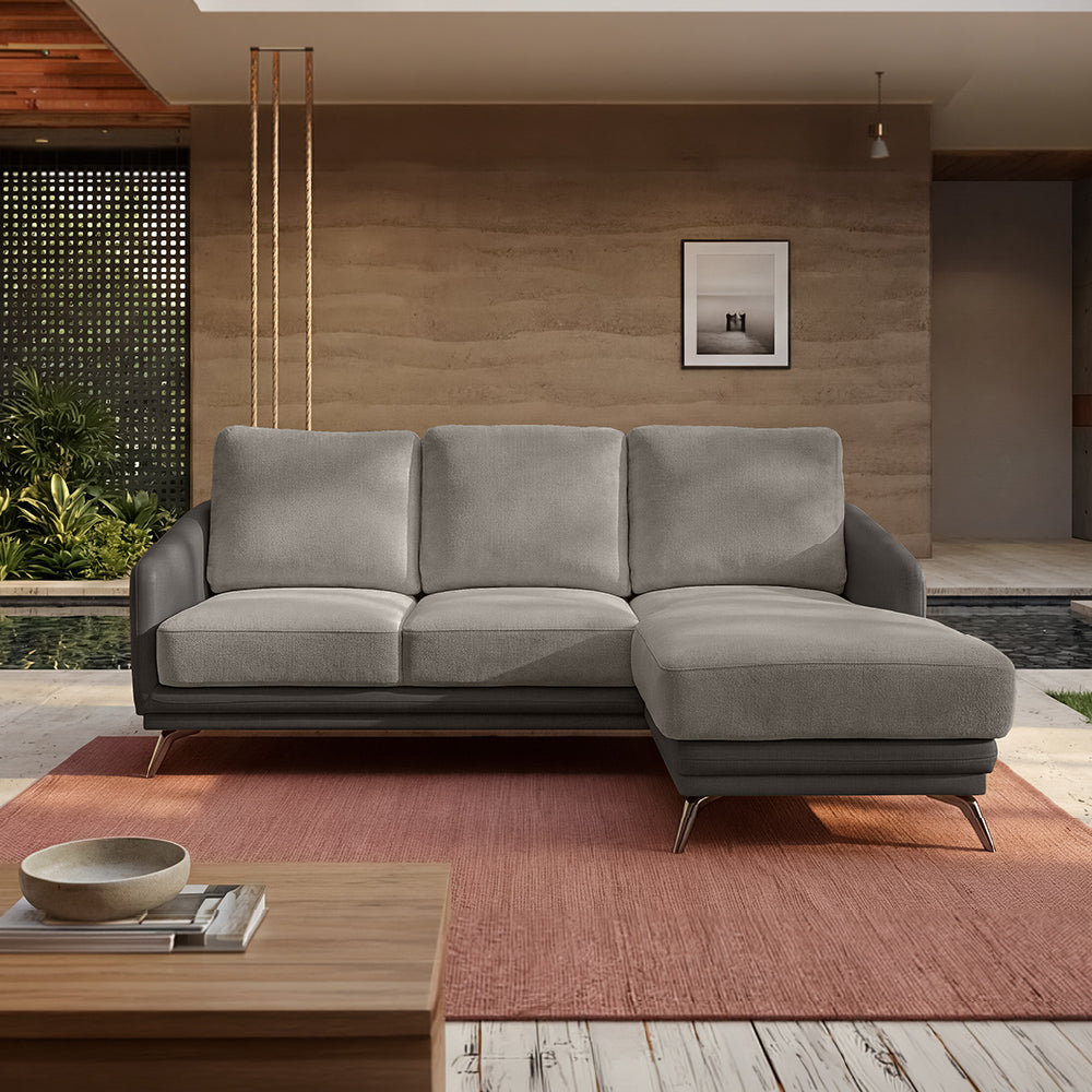 cove-brushed-nickel-grey-leatherette-pumice-stone-grey-fabric-2-seater-sofa-lounger